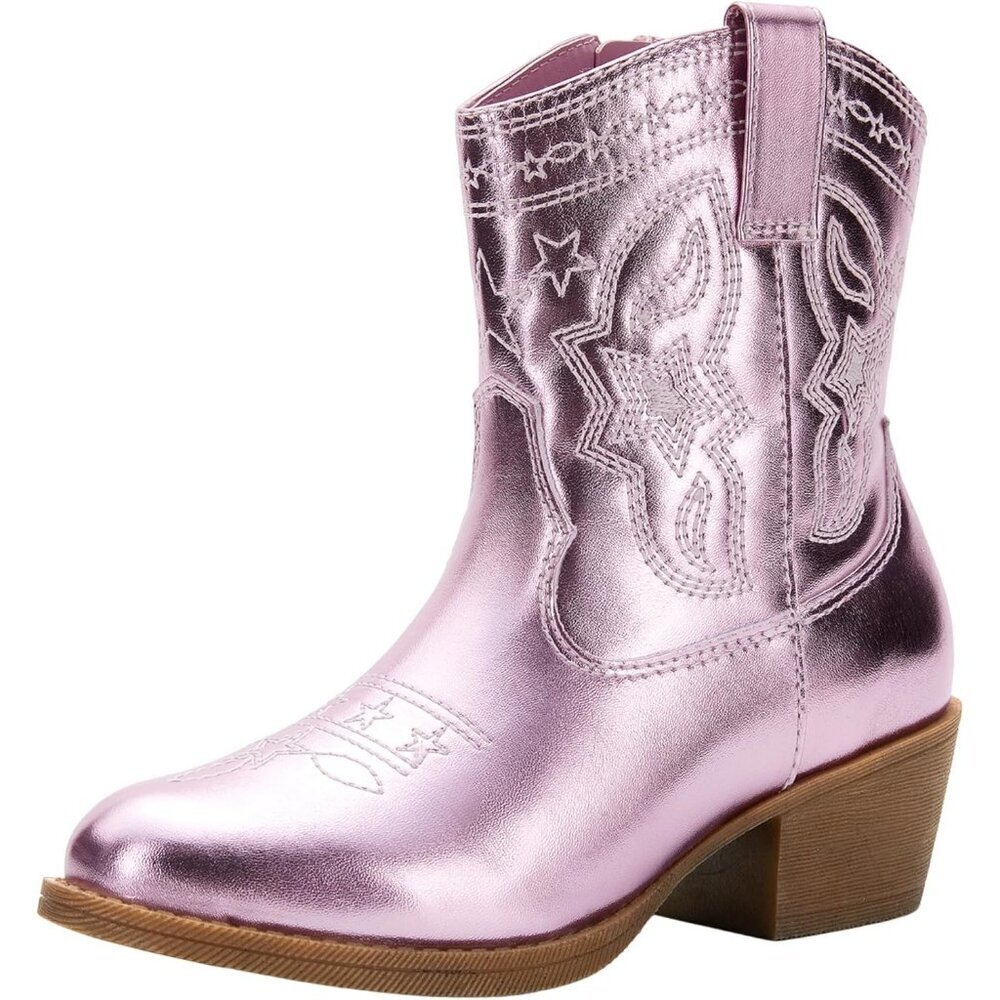 Girls Cowgirl Boots Western Riding Shoes with Zipper & Square Toe Shoes